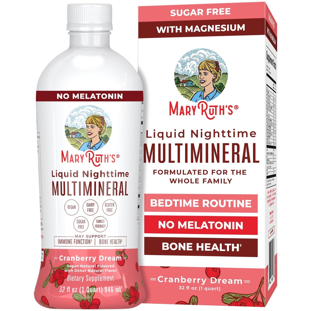 MaryRuth Organics flytende nattetid Multimineral | Ingen Melatonin | Bedtime rutine | Magnesium Citrat | Kalsium | Zink | Vitamin D3| Tilgjengelig i 4 Flavors | Vegansk | Sukkerfri | Glutenfri | 32 Oz