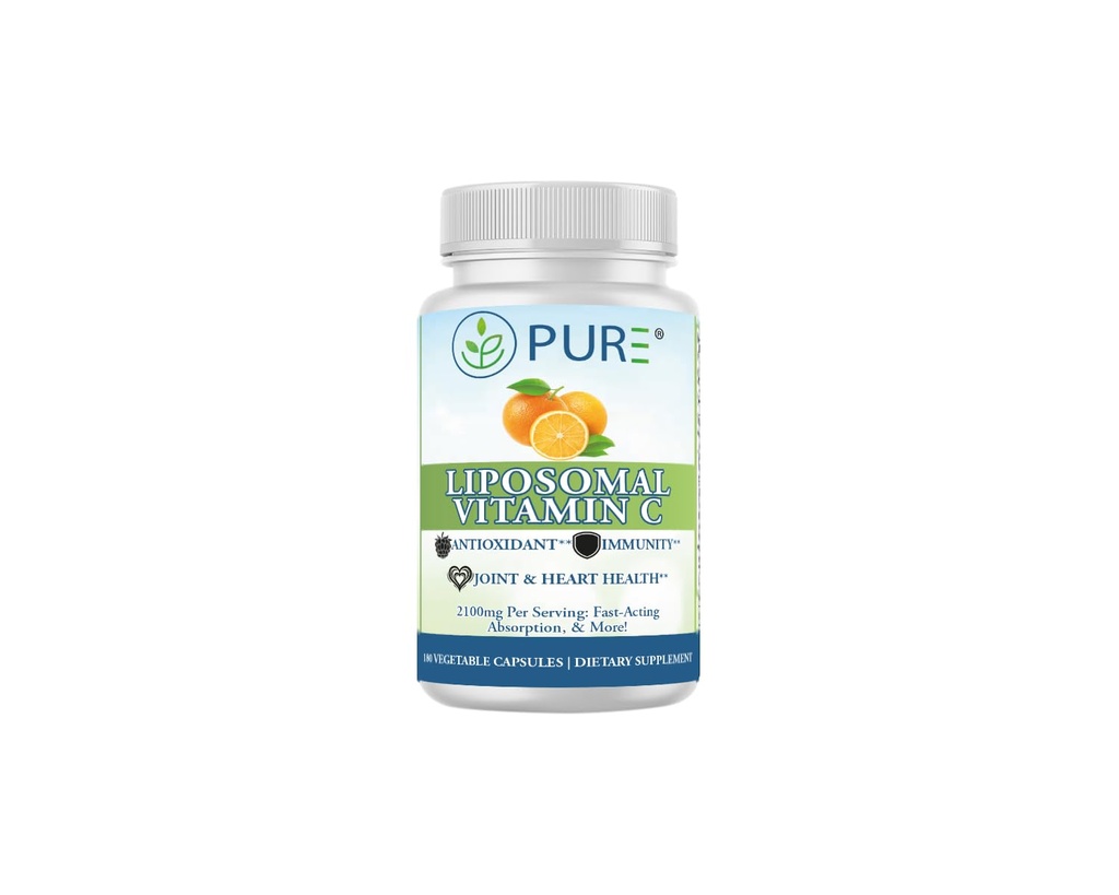 PURE Liposomal vitamin C kapsler, 2100mg, solflower lecithin, 180 kapsler, 60-dagers forsyning, Premium velvære Supplement