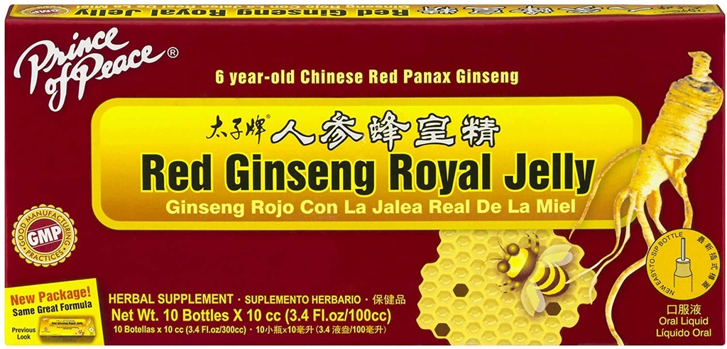 Prince of Peace Red Ginseng Royal Jelly, 10 flasker, 0.34 fl. oz. Hver â € \" Energiforsterkning Supplement â € \"Ginseng Shots to Go â€\" Støtte kroppen â€TMs Energy System, 0.34 Fl Oz (pakke av 10)