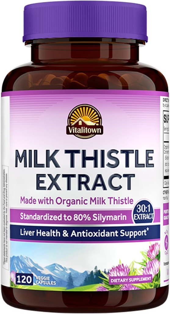 Vitalitown Økologisk Melk Thistle Antioksidant Støtte, Detox & Cleansing, 120 Vegan Caps