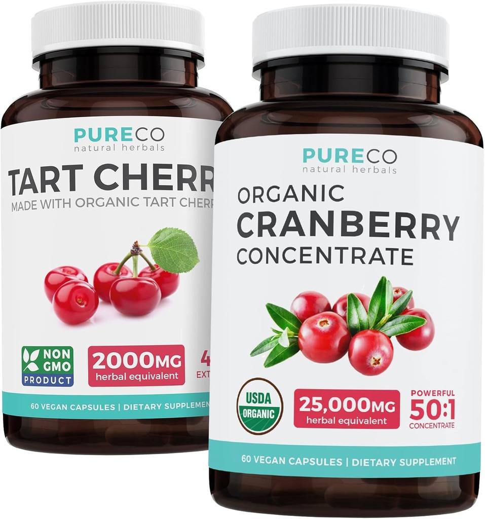 Bundle av organisk Cranberry piller & tart Cherry - ren og klar Bundle - Urin Tract & Uric Acid støtte - organiske Cranberry piller - 50:1 Konsentrat & organisk Tart Cherry kapsler - 4:1 Extract