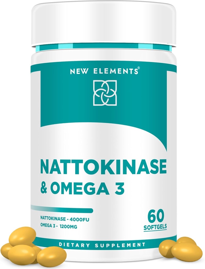 Omega 3 Fish Oil 1200mg med Nattokinase Supplement 4000 FU Organic  EPA DHA EPA | Nattokinase Avledet fra japansk Natto | Cardiovaskulær og sirkulatorisk støtte | hjertehelse støtte | 60 Softgels