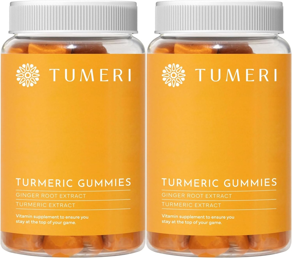 TUMERI Turmeric og Ginger Gummies – Turmeric Curcumin Joint Support Supplement - 60 Teller Natural Tropical Fruit Flavored Vegan Gummies - Pakke med 2