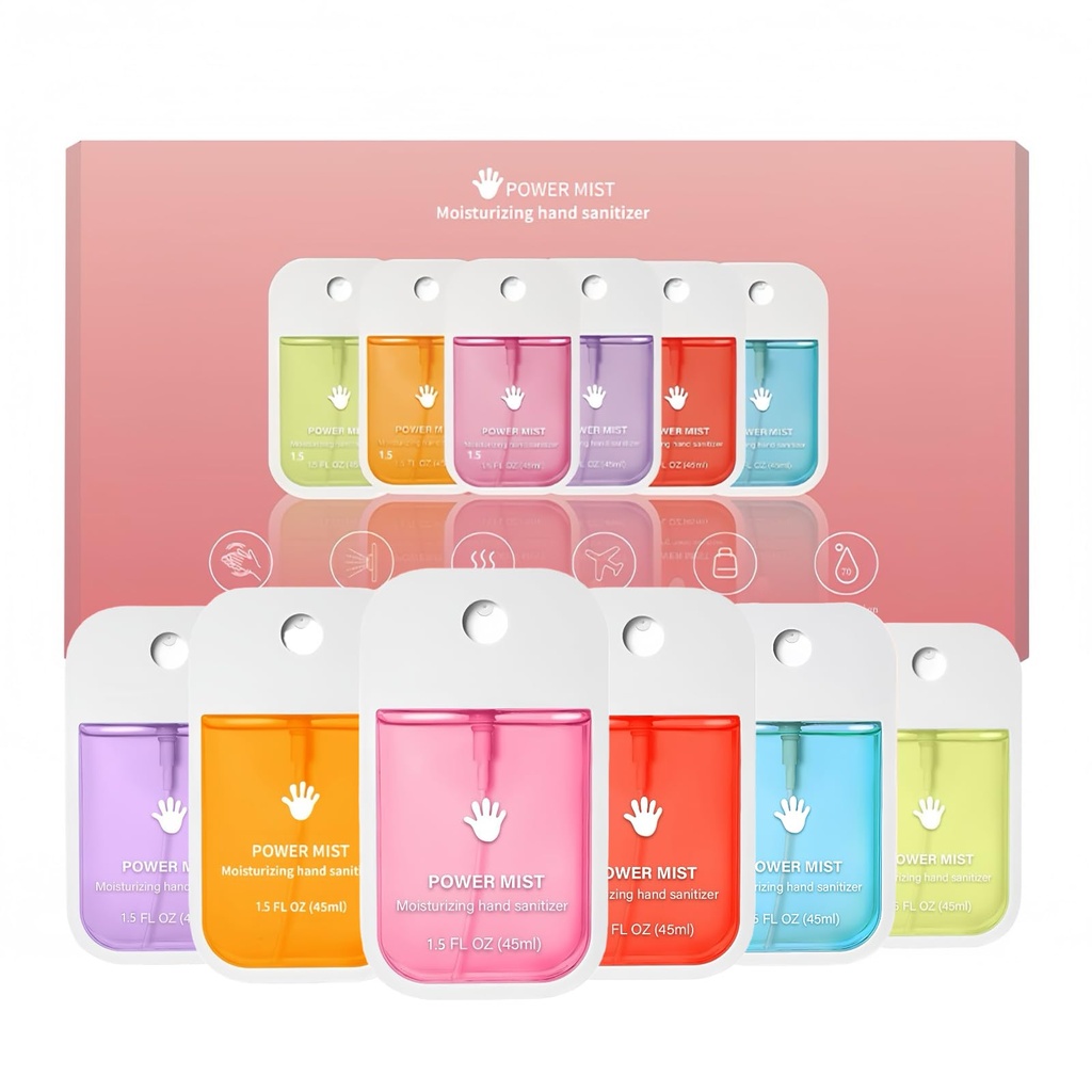 6PCS Hand Sanitizer Spray, Pocket Power Mist Hydrating Hand Sanitizers Spray Travel Size, Portable Hand Sanitizer Multi-Flavor for Adults and Kids