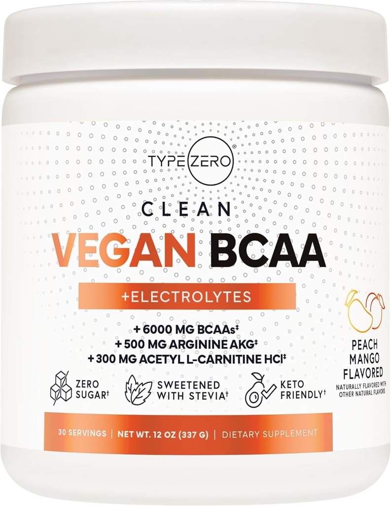 Ultra ren vegansk BCAA pulver + elektrolyter (Peach Mango | 6G) 2:1:1 sukker-fri / Ingen sucralose BCAA Aminosyrer Supplement for kvinner / menn - beste BCAA vegansk aminosyrer etter utarbeiding Recovery Drink