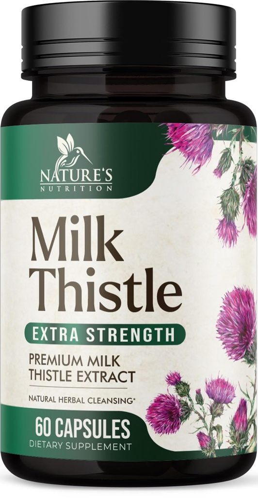 Melk Thistle Extract 1000mg - Liver Cleanse Detox & Reparasjon Formula med Dandelion Extract - Herbal Liver Supplement - Naturens melk Thistle m/Silymarin Marianum, støtter Liver Helse - 60 Kapsler