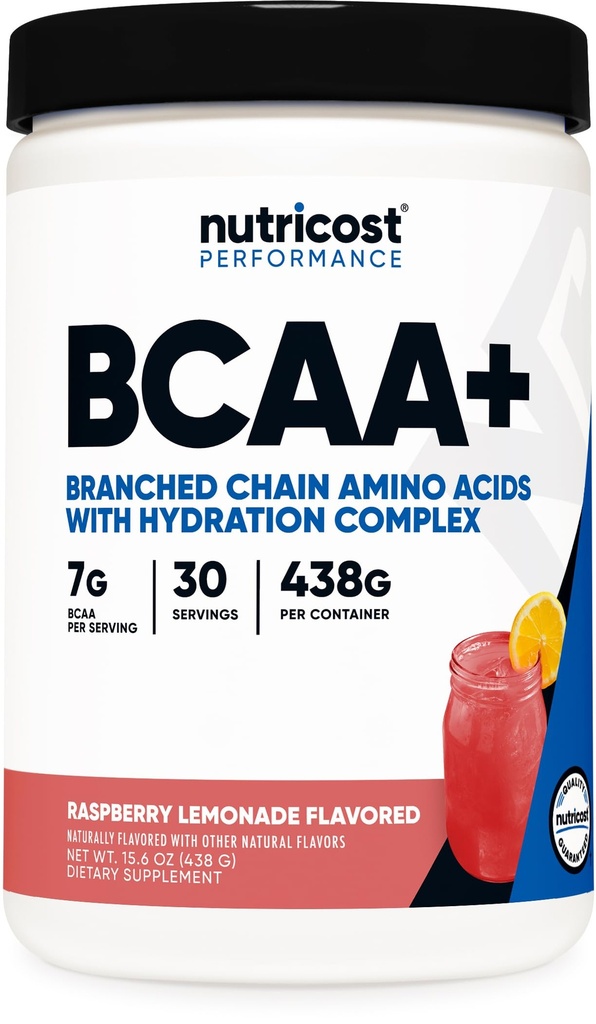 Nutricost BCAA + Hydration Powder (Raspberry Lemonade) 30 Serveringer - Branched Chain Aminosyrer med Hydration Complex - Glutenfri, ikke-GMO