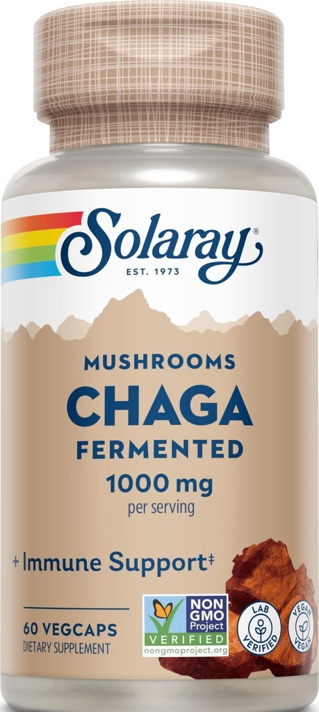 SOLARAY Fermentert Chaga Moshroom 1000 mg | Sunn immunfunksjonsstøtte | 30 Services | 60 Vegkaps