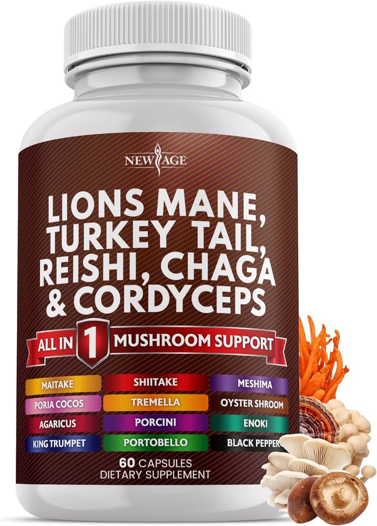 Ny AGE Lions Mane Mushroom Supplement med Tyrkia Tail Reishi Cordyceps Chaga med Marshmallow Root