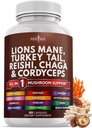 Ny AGE Lions Mane Mushroom Supplement med Tyrkia Tail Reishi Cordyceps Chaga med Marshmallow Root