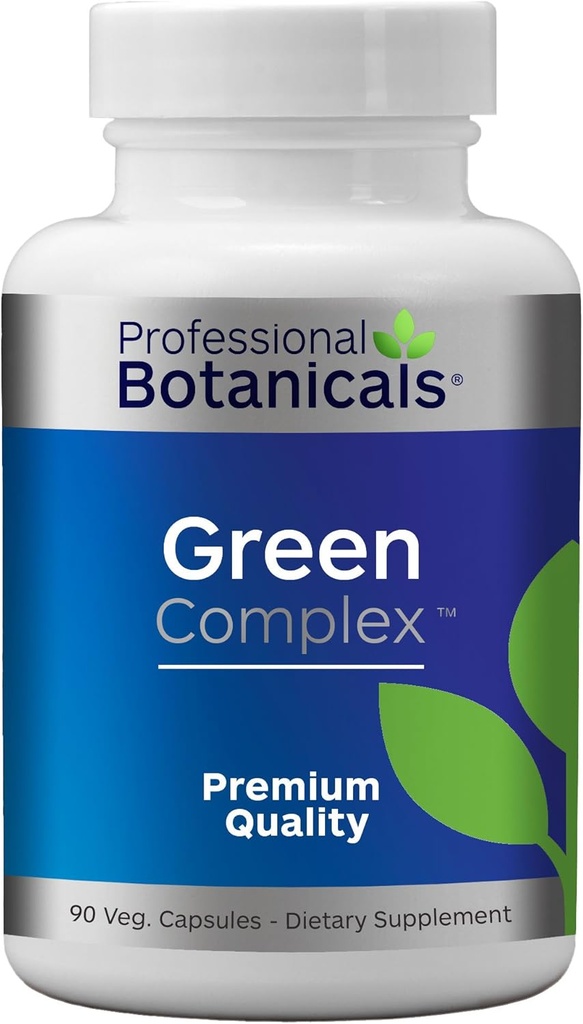 Profesjonelle Botanicals Grønn Kompleks - Vegansk Non GMO Organic Spirulina Algae, Organisk Barley Grass Eleuthero, Cordyceps, Rhodiola Rosea, Reishi, Ashwagandha Superfood Supplement - 90 Vegetariske Caps