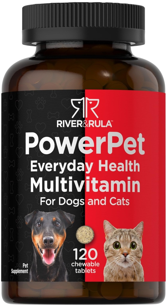 Horbäach Multivitamin for hunder og katter | 120 Chewable tabletter | Pet Health Support Supplement | Ikke-GMO & Glutenfri | ved River & RULA
