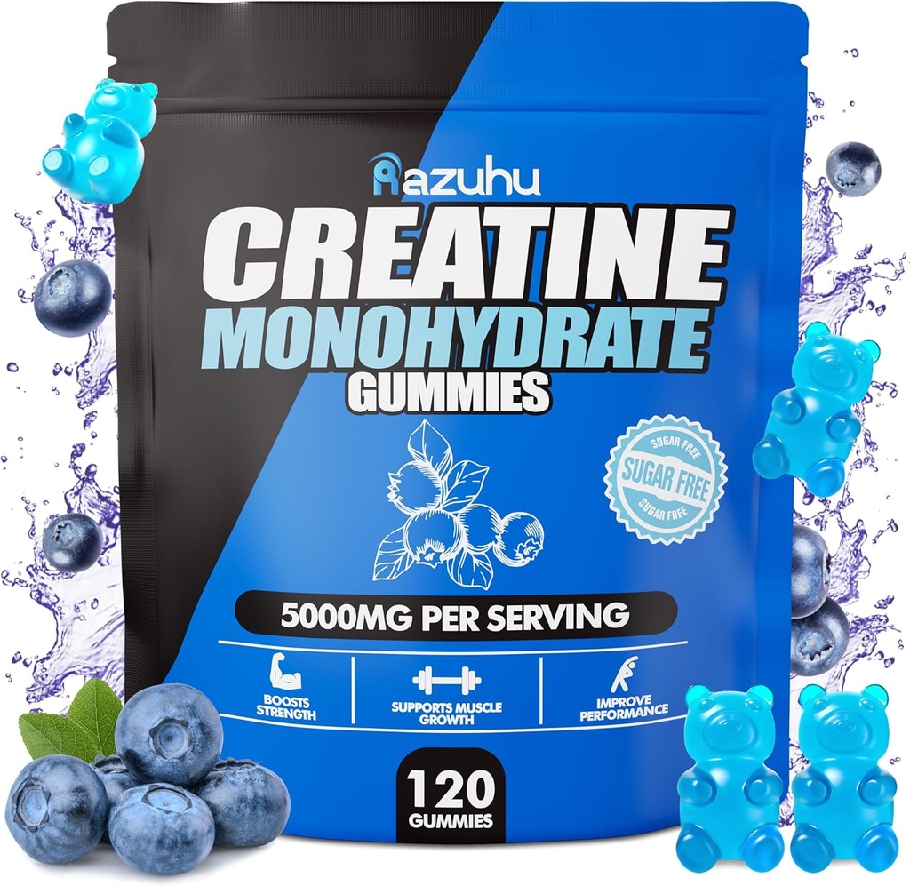 Pre Workout hcl kreatin monohydrat Gummies, 120 Blå tygge for menn (blåbær), kreatin hcl energi Supplement for kvinner, myseprotein Isolate Vital kilde Femin Gummies