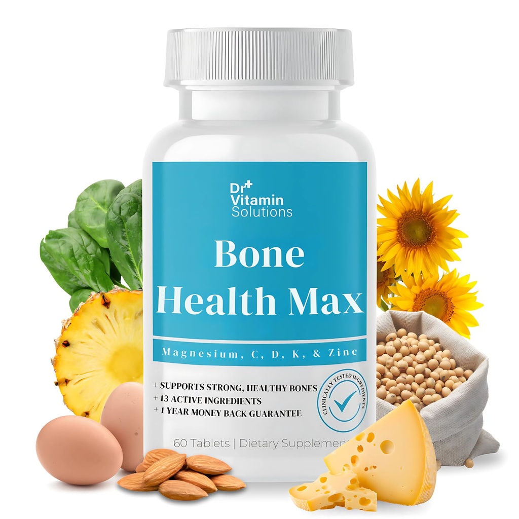 DR VITAMIN SOLUTIONS Bone Health Max - Avansert kalsium og magnesium Supplement med vitamin D3, Bromelain & Ipriflavon - 60 tabletter for sterkere bein og felles støtte