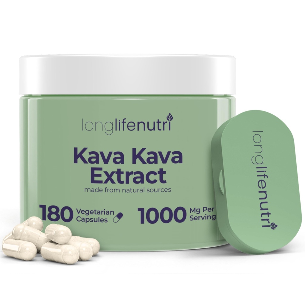 Kava Kava Ekstrakt Kosttilskudd 1000mg Naturlige urter | Høye nivåer av Piper Methysticum og Kavalactones 180 Vegetariske kapsler