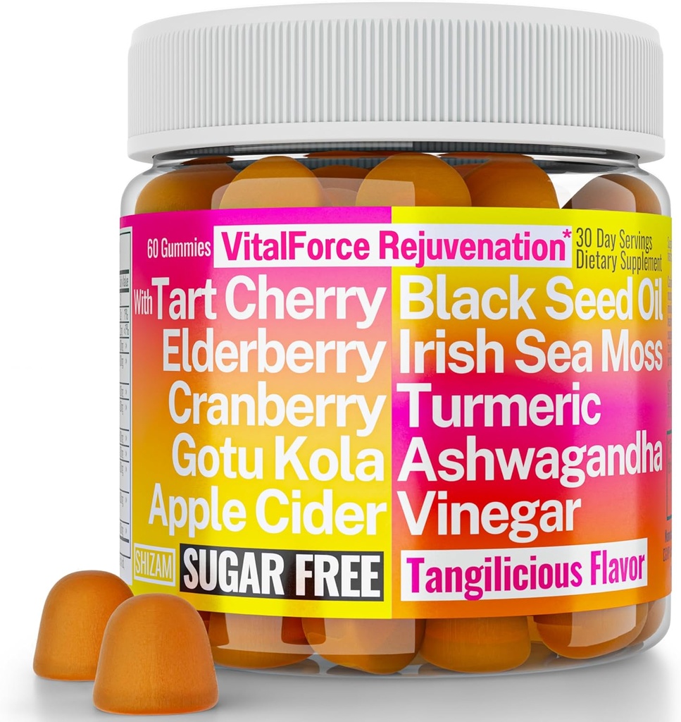 Gotu Kola Svart Seed Oil Apple Cider Vinegar Irsk Seamoss Cranberry Ashwagandha Tart Cherry Turmeric Curcumin Elderberry Gummies