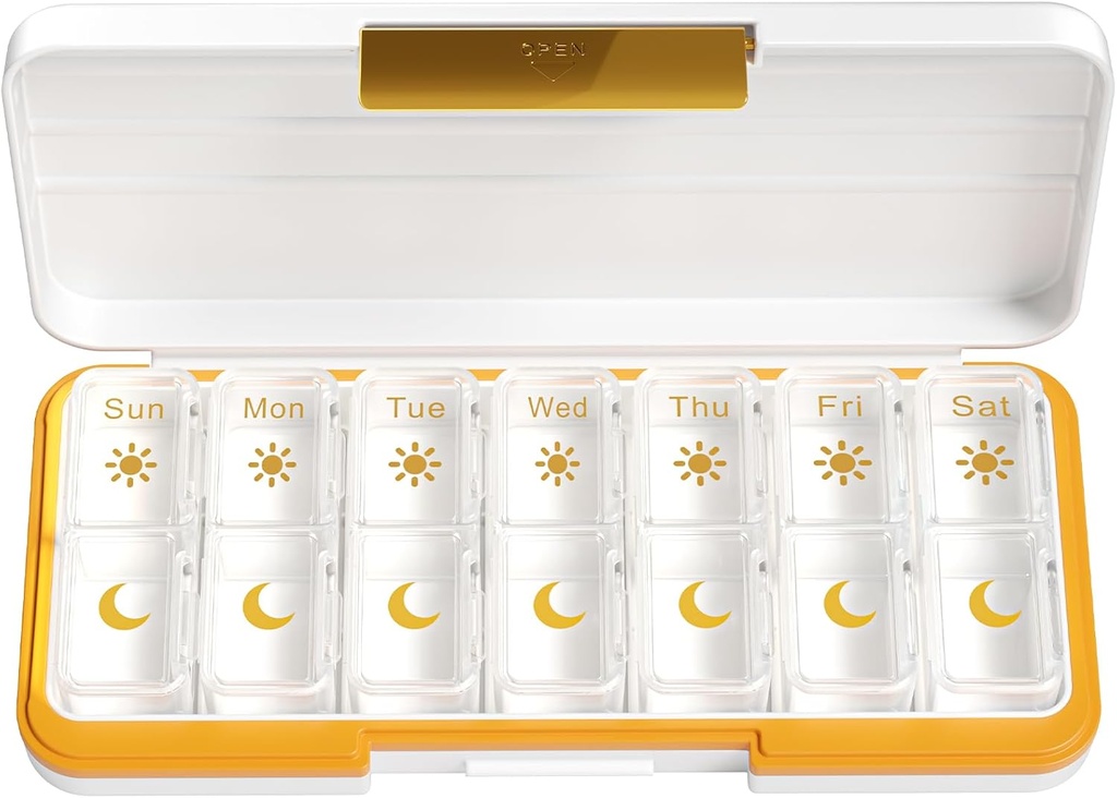 Zoksi Am Pm Pill Organizer 7 dager, ukentlig pille boks 2 ganger om dagen, medisin piller organizer med separat sammenlikning, reisepille dispenser bærbar for vitaminer, fiskeoljer, medisiner (hvite)