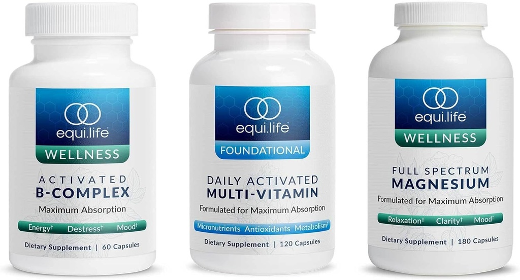 Equilife - Aktivert B-kompleks (60 ct.), Fullspektrum Magnesium (180 ct.), Daglig aktivert Multi-Vitamin (30 Serveringer)
