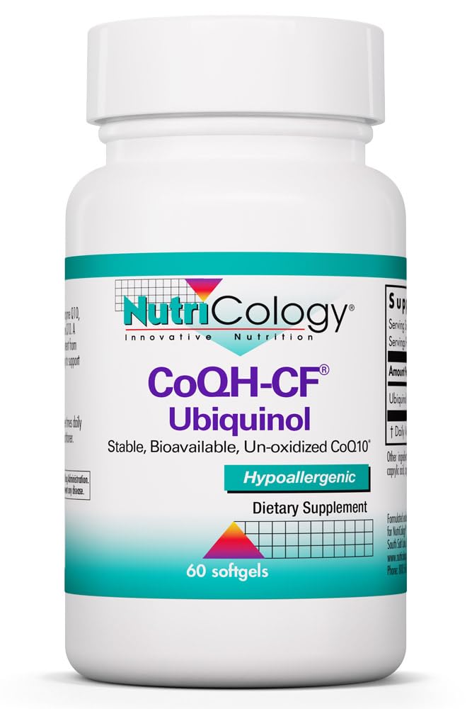 Nutrikologi CoQH-CF Ubiquinol 100mg Supplement - Uoksidisert CoQ10, støtter kardiovaskulær helse, immunsystemstøtte, stabil, biotilgjengelig, Softgels - 60 greve