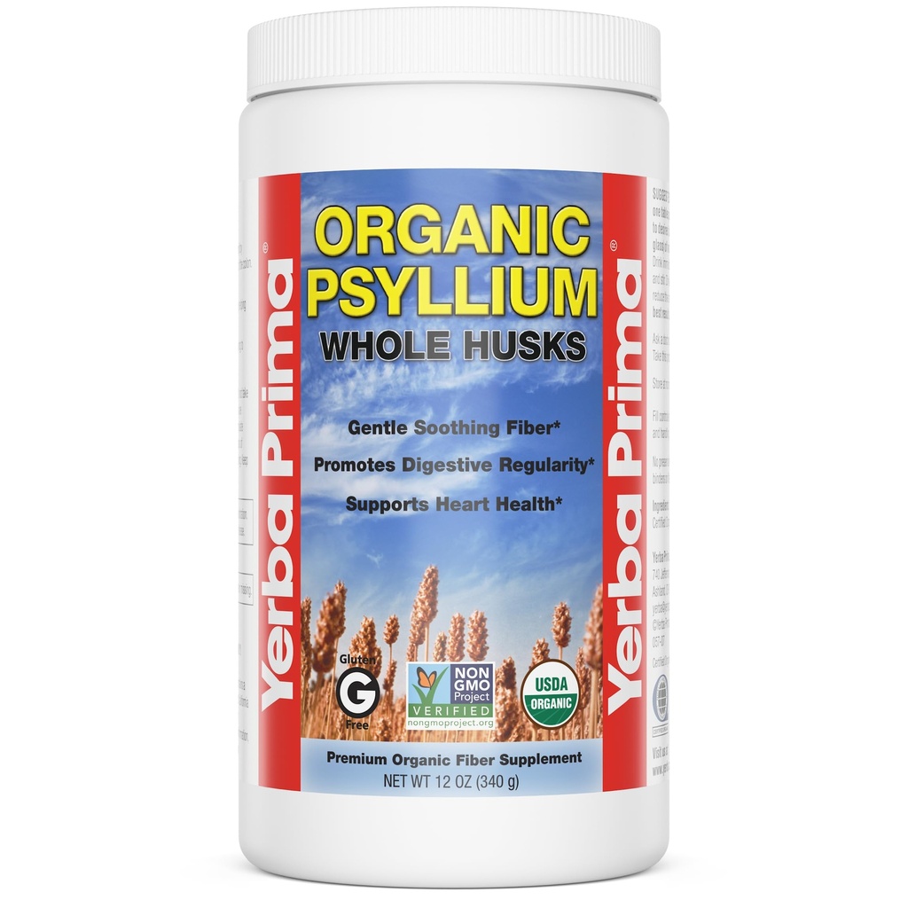 Yerba Prima Organic Psyllium Hele Huss 12 oz - Naturlig Diett Fiber Supplement, Ikke GMO, Glutenfri, Keto og Vegansk Vennlig for regelmessig støtte, ikke-slavorert