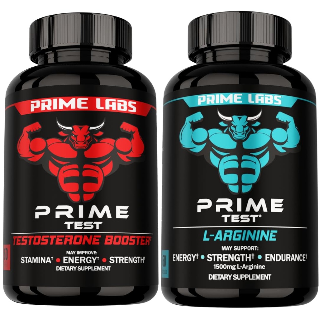 Prime Labs Prime Test Testosteron Booster + L Arginine Nitric Oxid Capsules - 60 teller hver