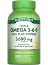 Naturens sannhet Triple Omega 3 6 9 | 3600mg | 200 Softgels | Fisk, Flax og Borage Olier | Ikke-GMO & Glutenfri Supplement