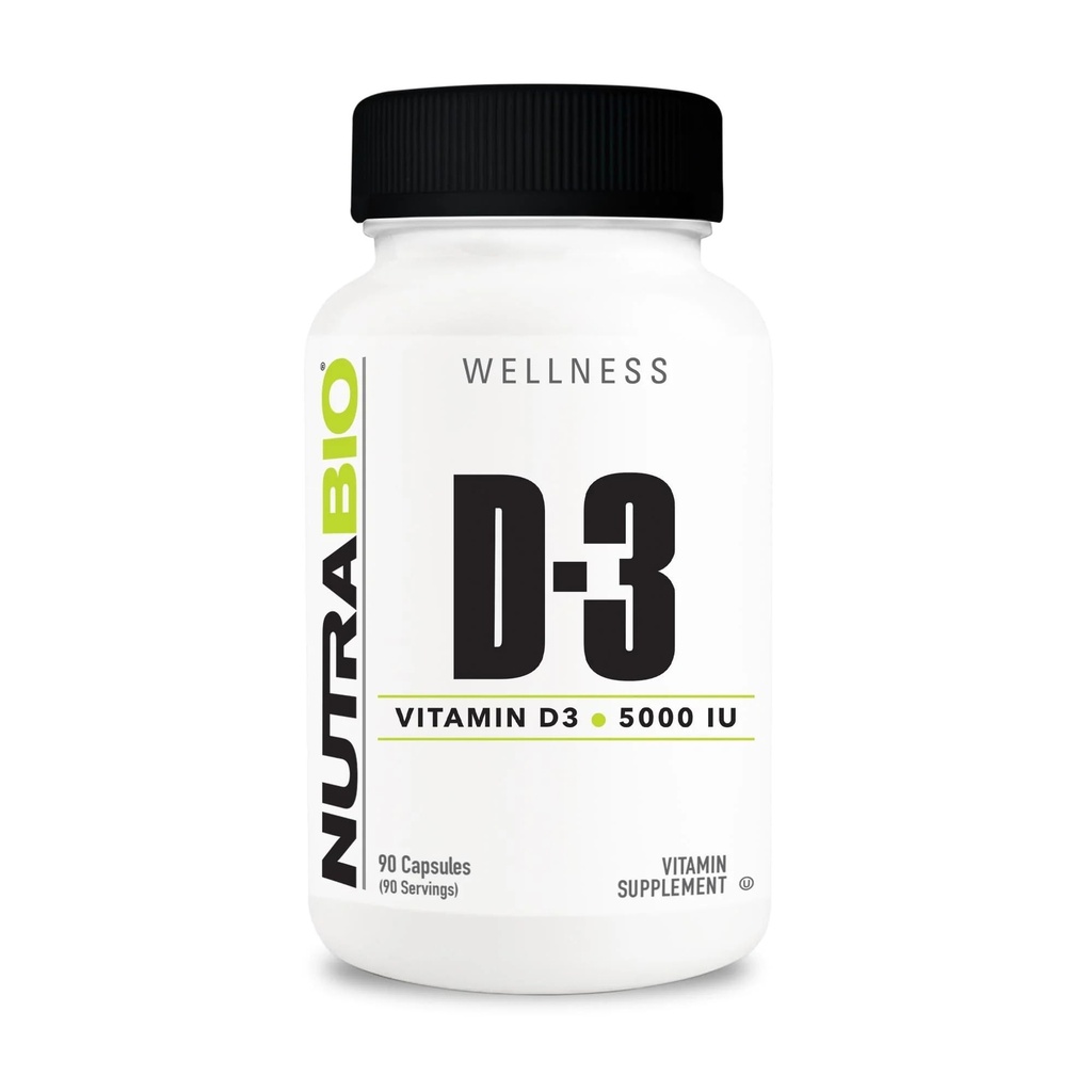 NutraBio Vitamin D (5000 IU), immunstøtte - 90 Grønnsaker Kapsler