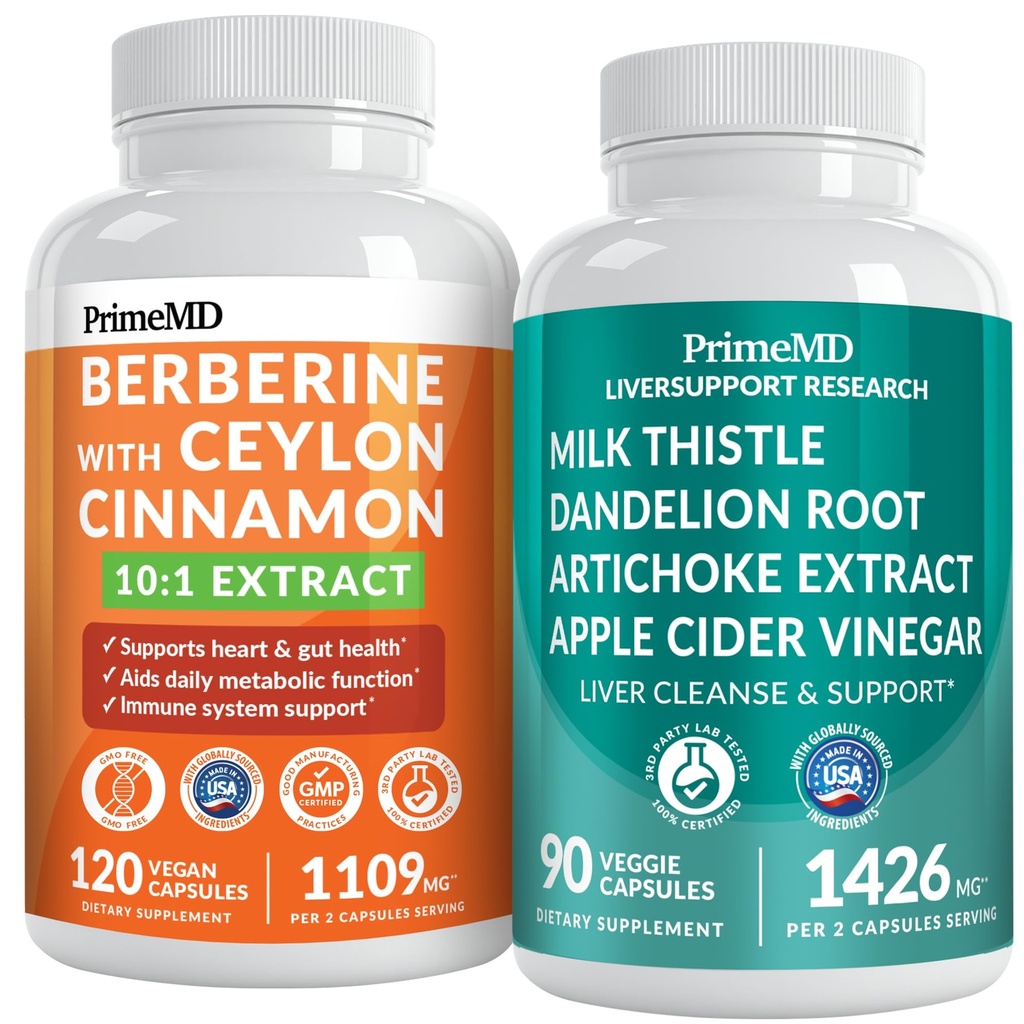 PrimeMD 21-i-1 Berberine Supplement med Ceylon Cinnamon, Chromium, Bitter Melon og Grønn Te Ekstrakt (120 ct) og