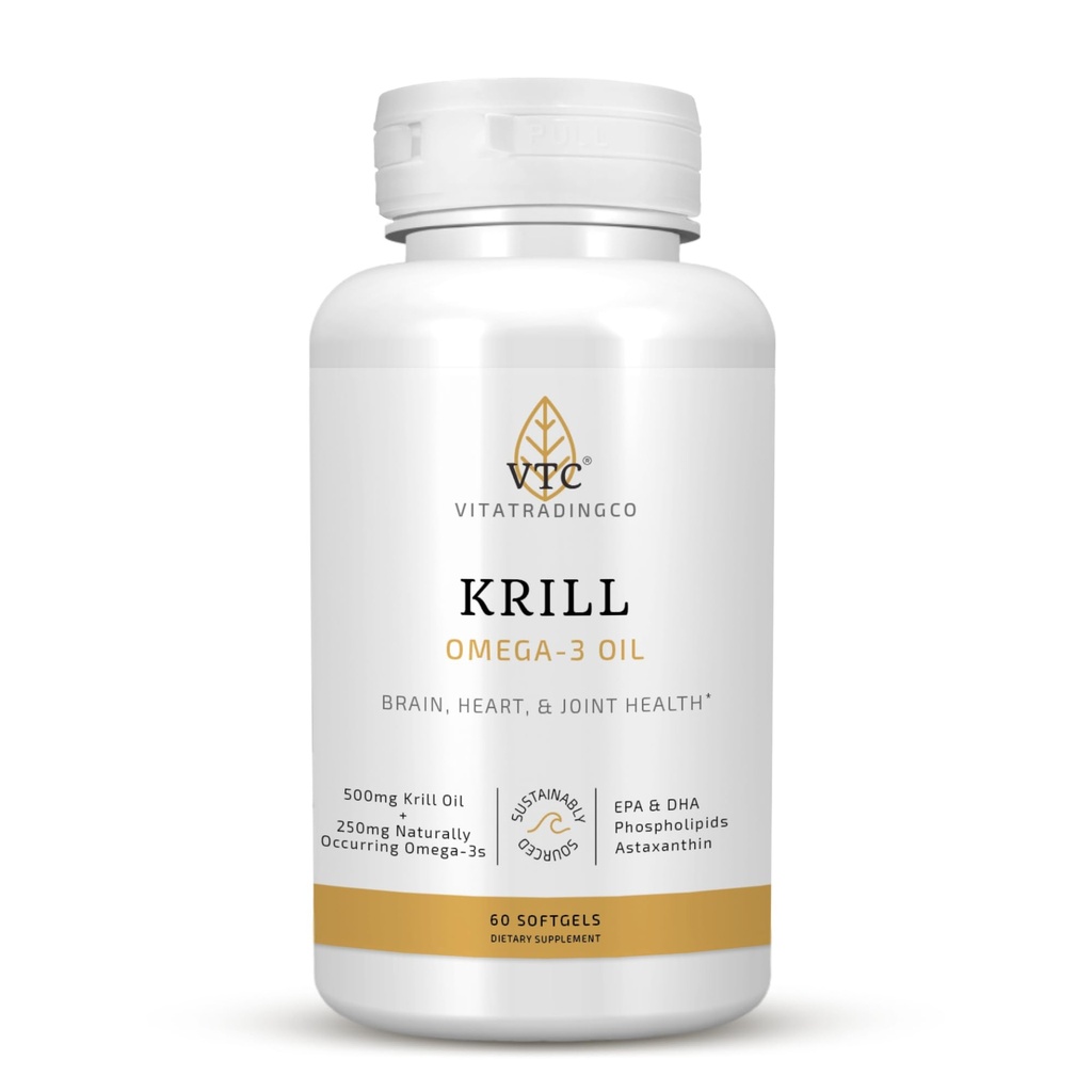 VTC VitaTradingCo. Krill Omega-3 Olje Supplement | 100mg ren antarktisk Neptune Krill Oil (NKO) | EPA & DHA Astaxanthin | Hjerne, Hjerte, Joint & Eye Support | 60 Softgels