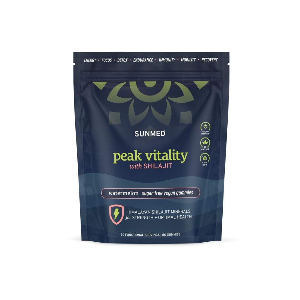 Peak Vitality Himalayan Shilajit Gummies for styrke, energi og optimal helse – sukkerfri, vegansk, all-naturlig – kognitiv fokus, gjenoppretting, immunitet – vannmelon Flavor, 60ct