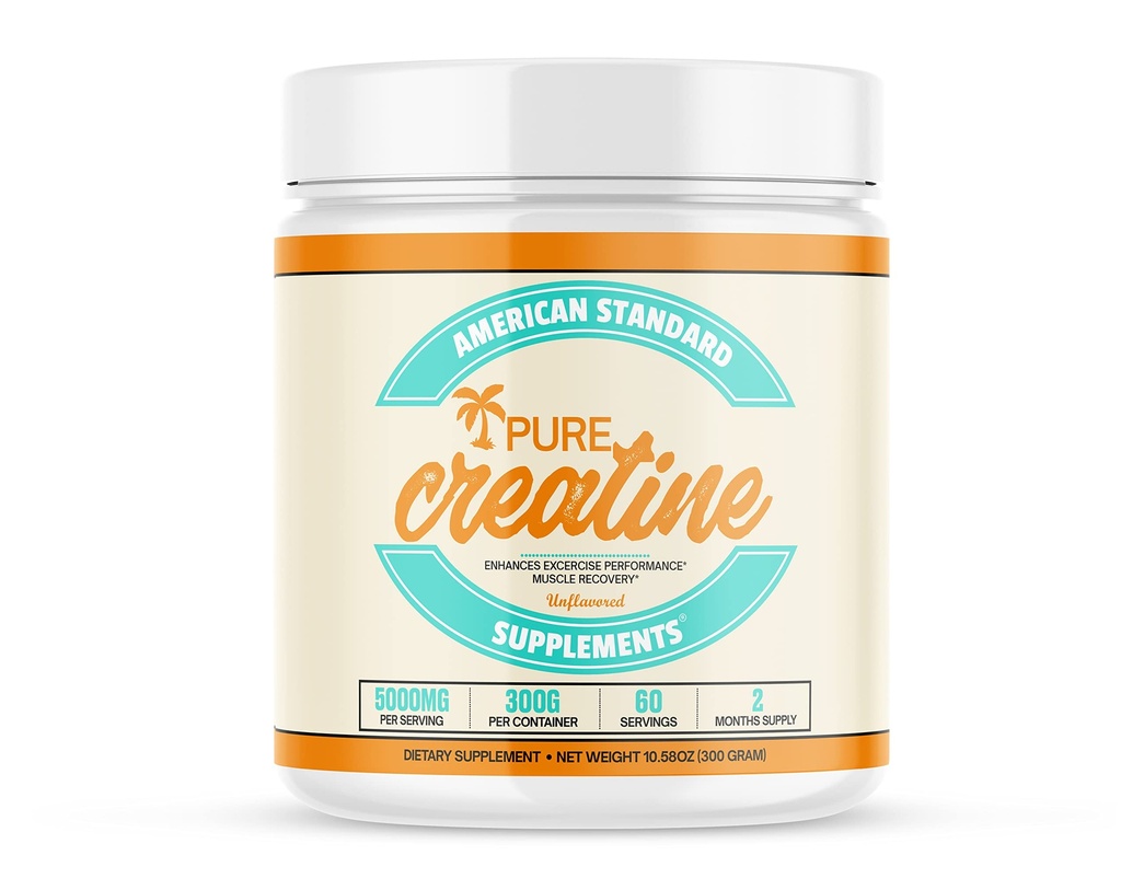 American Standard Kosttilskudd Pure Creatine Monohydrat Micronized Powder - Micronized Creatine Monohydrat Powder - Unflavored - 5000 mg per servering - 60 Services (300g)
