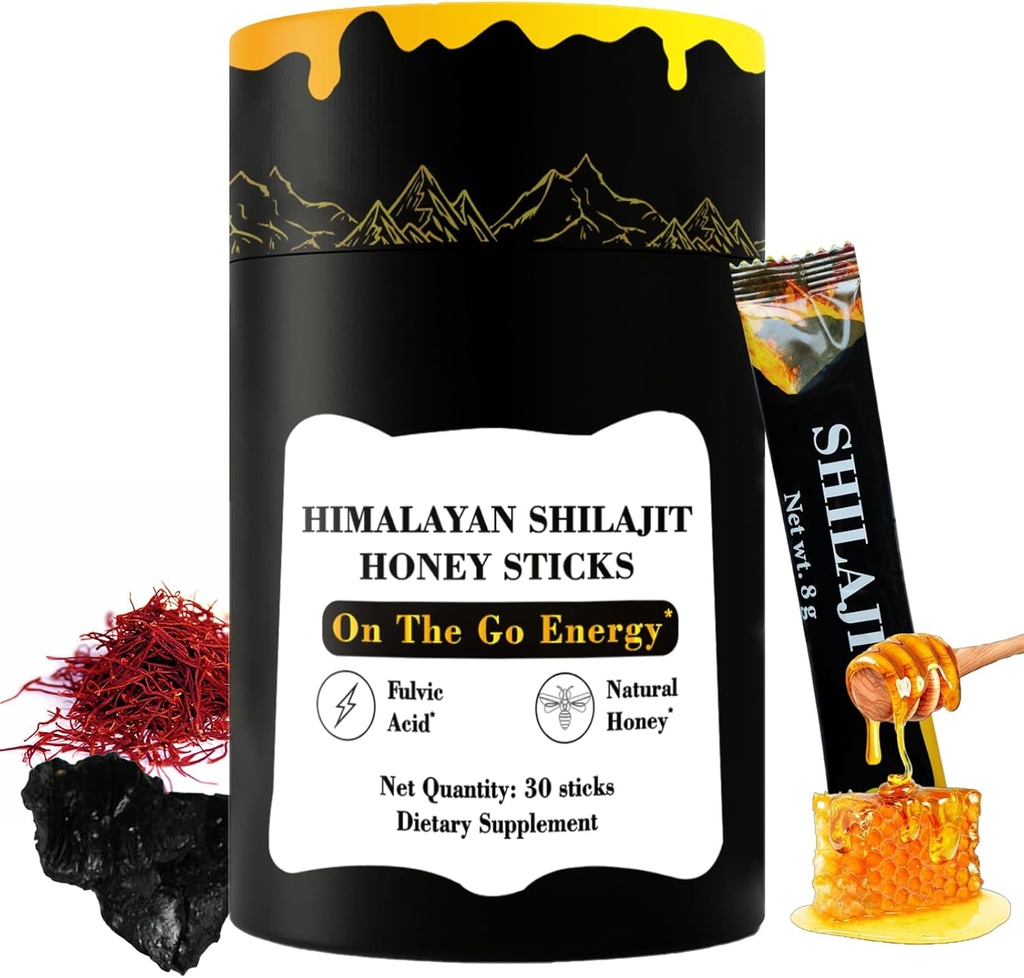 Himalayan ren Nutritious Shilajit Honning Sticks Gull-Saffron, Honning - 75% Fulvic Acid, 85+ Trace Minerals - for menn kvinner - 30 Sticks(Shilajit Honning 30 Sticks)