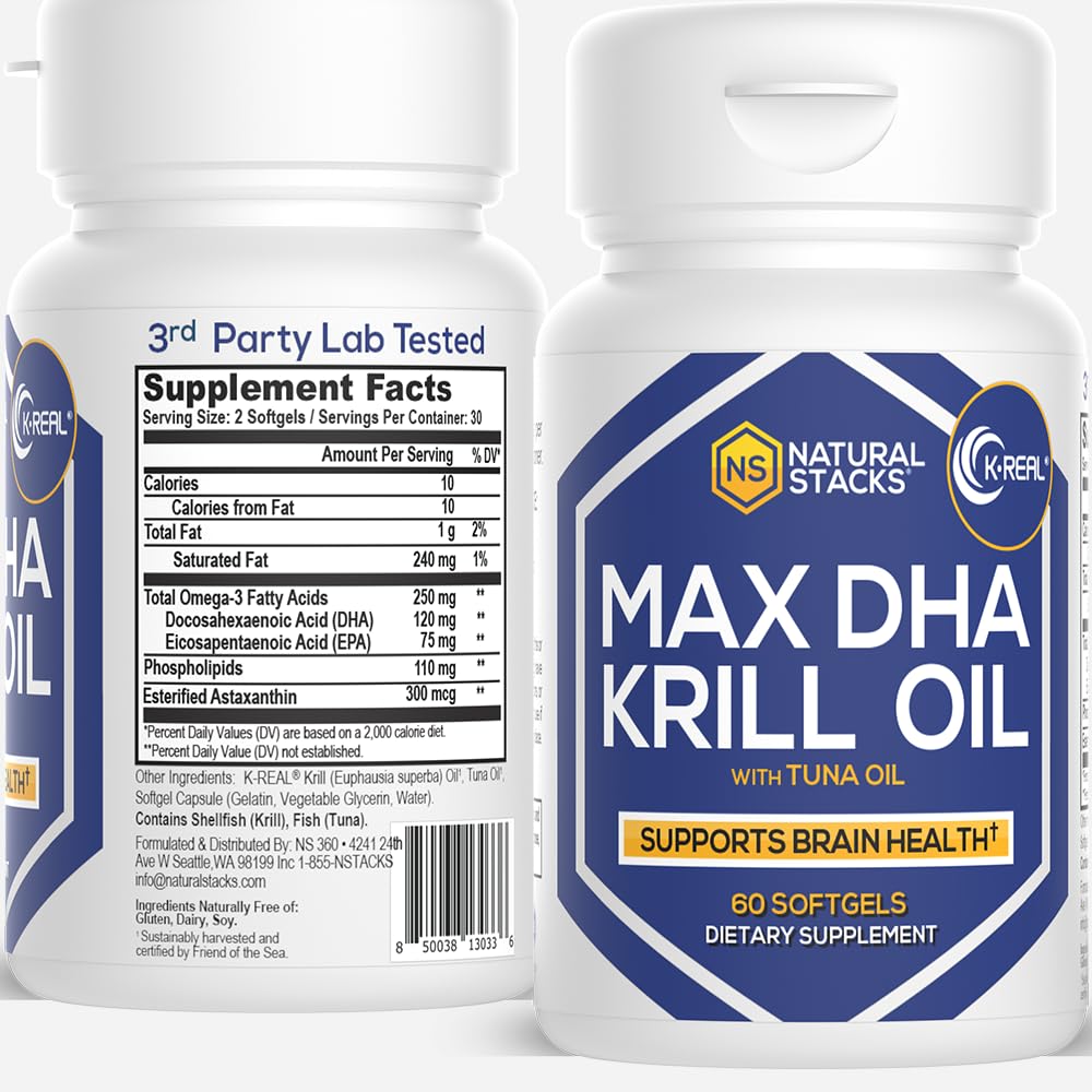Antarktis krill olje Supplement - DHA EPA Omega 3 Supplement med antioksidant Astaxanthin - Omega 3 Fiskeolje til støtte hjerne, hjerte og felles helse - 60 krill olje SoftGels