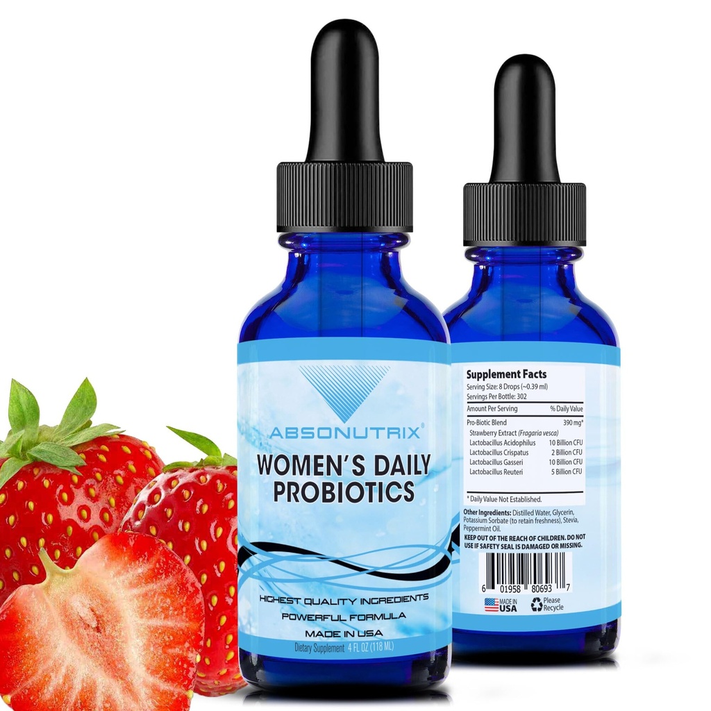 Absonutrix kvinners daglige probiotika 390 mg, 4 Oz flytende, 302 serveringer, laget i USA, rask absorpsjon, kvalitet potent ingredienser, ikke-GMO, GMP-sertifisert anlegg, Cruelty-Free produkter