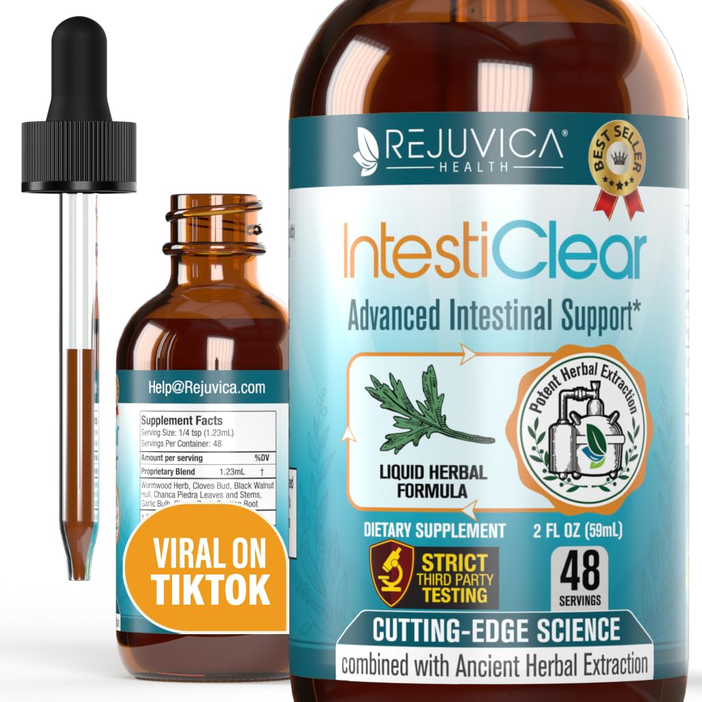 IntestiClear - Avansert intestinell støtte supplement - flytende levering for bedre absorpsjon - Wormwood, Cloves, Black Walnut, hvitløk og mer!