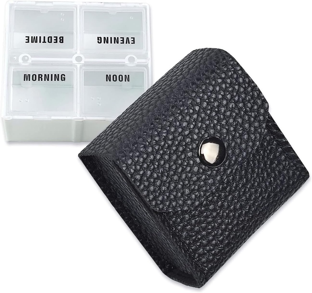 VOFOON Lille Pill Organizer, Reisepilleboks for purse, Pocket Pill Container, 4 ganger daglig bærbar medisin Vitamin tilfelle, Fish Oil Supplement Box (4 Sammenligninger, 4X-SU)