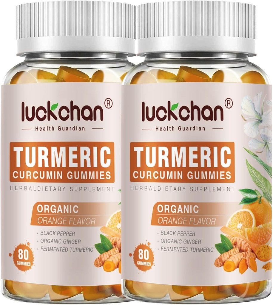 Turmeric og Ginger Gummies (2 Pack) - Turmeric Curcumin med svart pepper & Ginger Supplement for immun støtte Sunn hud - Vegansk gummi for voksne - Glutenfri, lav sukker