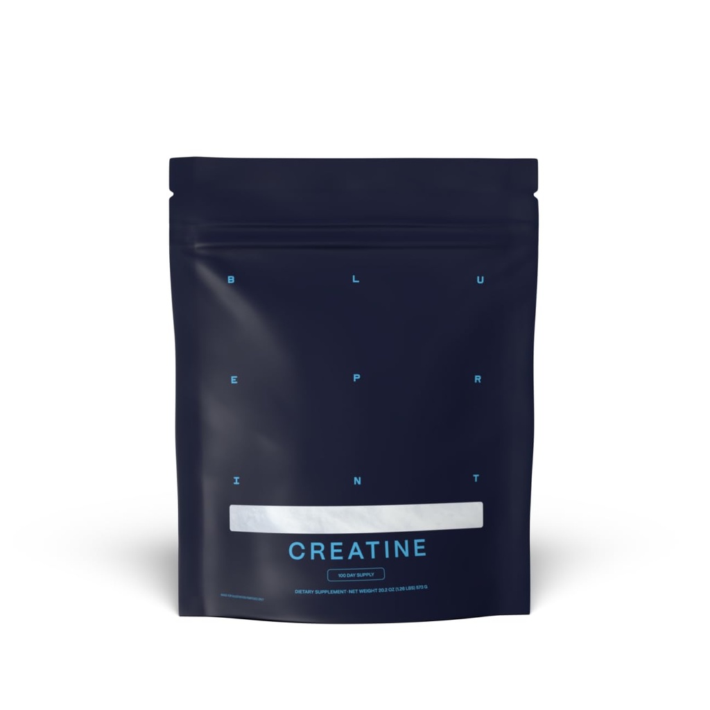 Blåtrykk Bryan Johnson Kreatin Monohydrat pulver - Aminosyre pulver - Supplement støtter muskelvekst, gjenoppretting, styrke og fokus - Unflavored Creatine for kvinner og menn – 5g dose – 100 serveringer