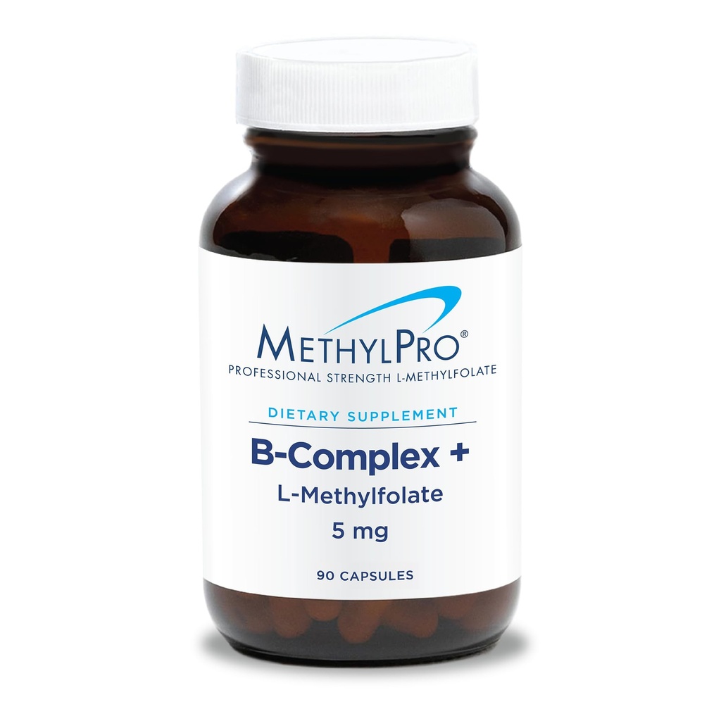 MetylPro B-Complex + L-metylfolat 5 mg - Metylert vitamin B-kompleks for kvinner og menn, cellulær energi støtte med folat, niacin og biotin, VIT B Supplement - 90 Vegan Kapsler