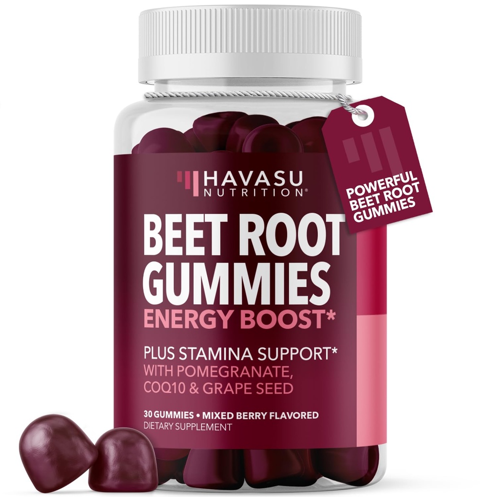 Beet Root Gummies med COQ10 & Pomegranat - Nitric Oxid Supplement for menn og kvinner - Beetroot for utholdenhet, ytelse, gjenoppretting - Vegan, ikke-GMO, Glutenfri - Blandet Berry Flavor, 30 greve