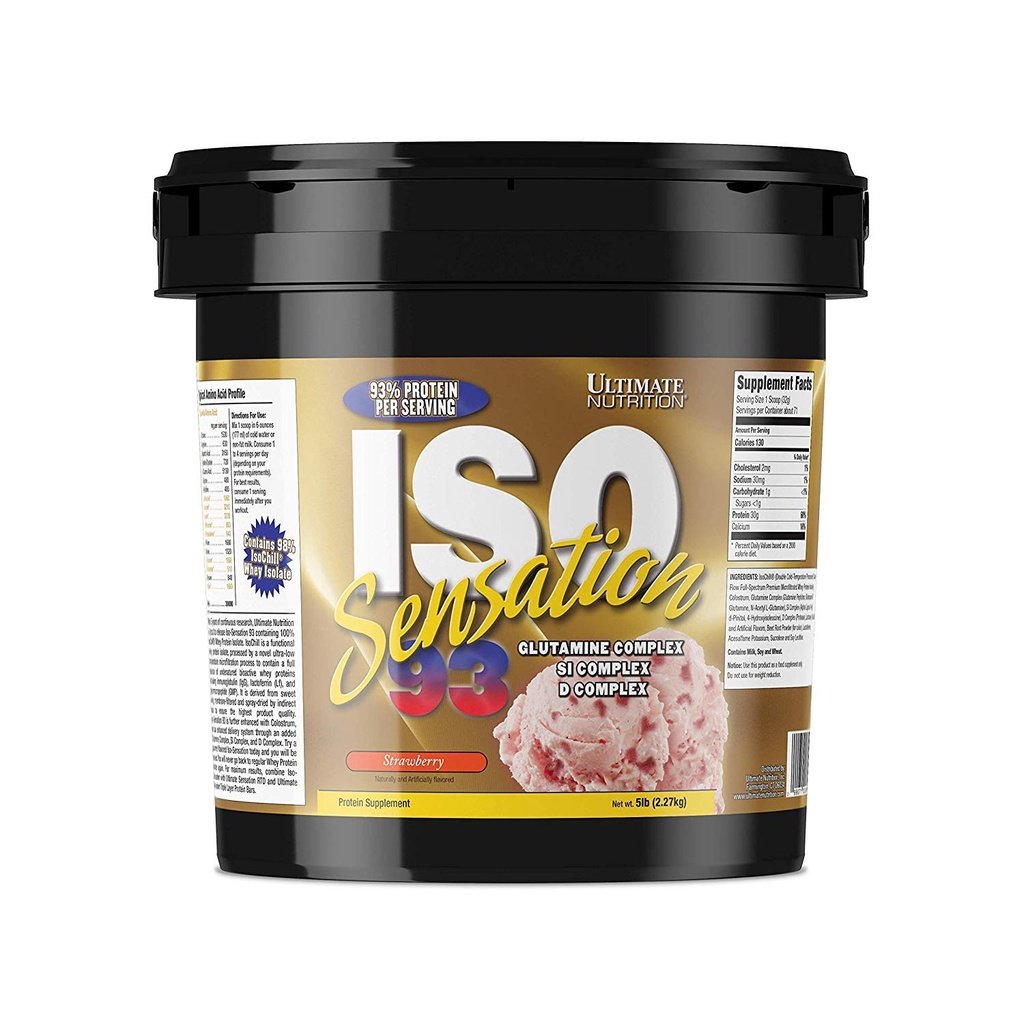 Ultimate Ernæring Iso Sensasjon 93 med glutamin, Whey Protein Isolate pulver, 30 gram protein, lav carb protein rister, keto vennlige, 5 pund, Jordbær Flavored