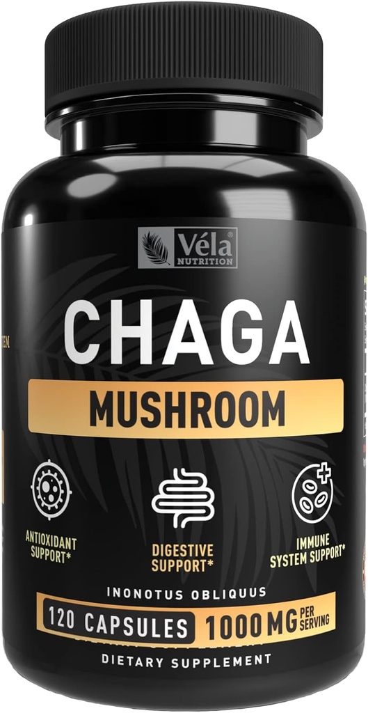 Vela Chaga Mushroom Supplement Mushroom Capsule 1100 mg per servering | 120 kapsler (Chaga Mushroom (120 Count))