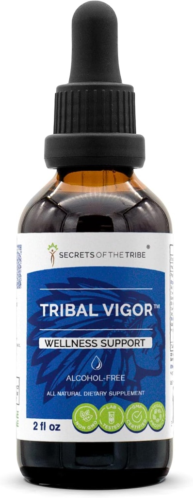 Tribal Vigor alkohol-fri, Glycerite Eleuthero Siberian Ginseng, Catuaba, Barrenwort - Horny Goat Weed, Muira Puama, Saw Palmetto, Tribulus. Tinktur, Herbal ekstrakt wellness støtte (2 FL OZ)
