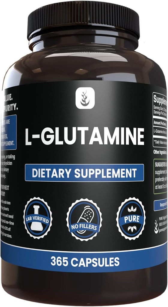 PURE ORIGINAL INGREDIENTS L-Glutamin (365 kapsler) Ingen magnesium eller Rice fyllstoffer, alltid ren, Lab verifisert