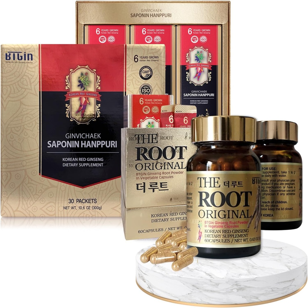 Korean Red Ginseng Extract 3000 mg og kapsler Bundle - Saponin Hanppuri + The Root Original - naturlige energitilskudd for immunstøtte, stress relief, fokus & mental klarhet med Ginsenoside Rg3