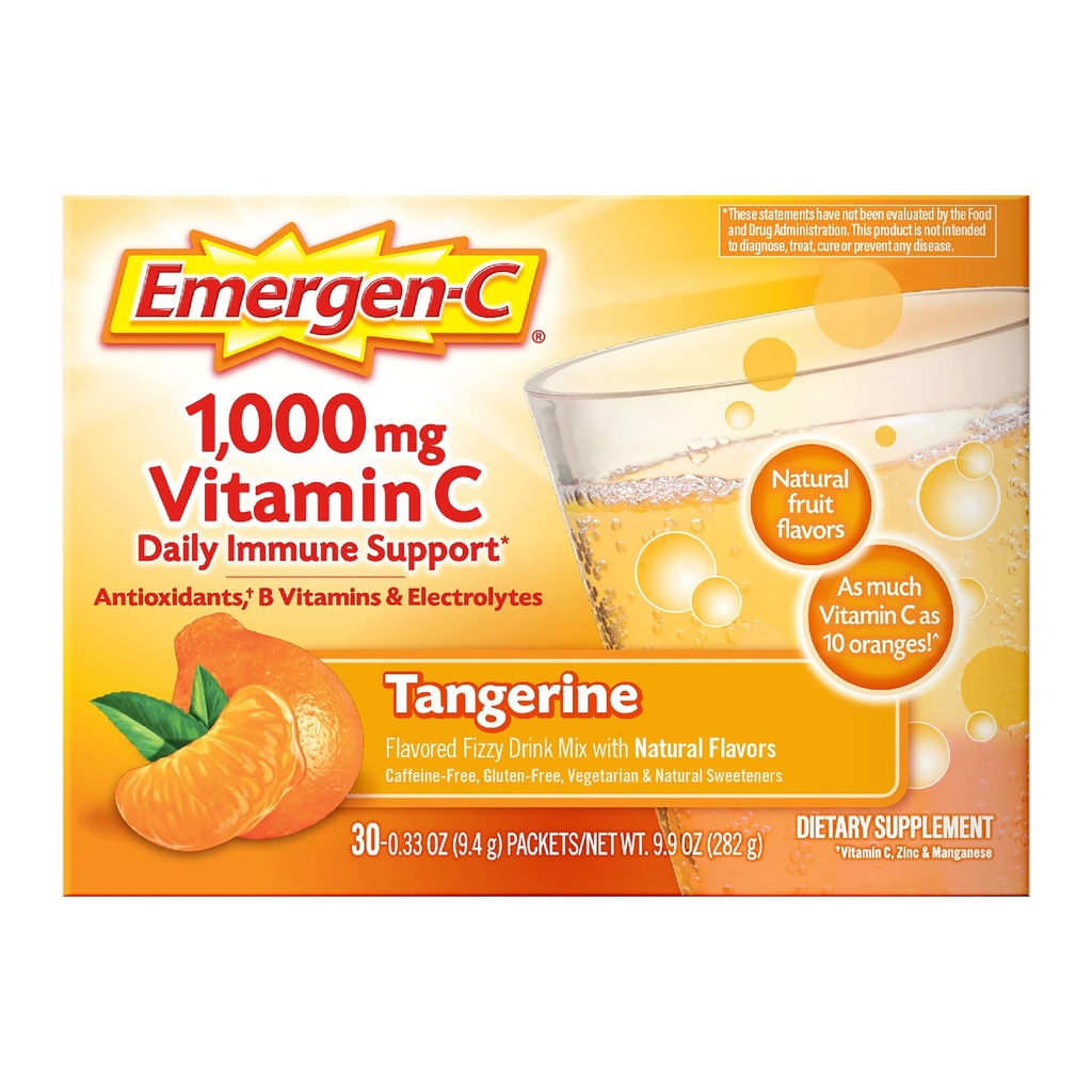 Emergen-C 1000mg vitamin C immunstøtte pulver Tangerine 30CT inkluderer sink, manganesisk, 7 B vitaminer og elektrolyter for tilbake til skolen Essentials