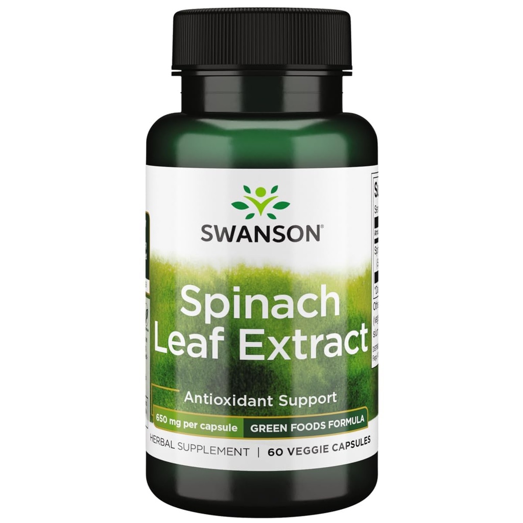 Swanson Spinat Leaf ekstrakt - Herbal Supplement Fremme generell helse - Grønn Mat Formel w / Benefial Thylacoider & Klorofyll - (60 Veggie Kapsler, 650 mg Hver)