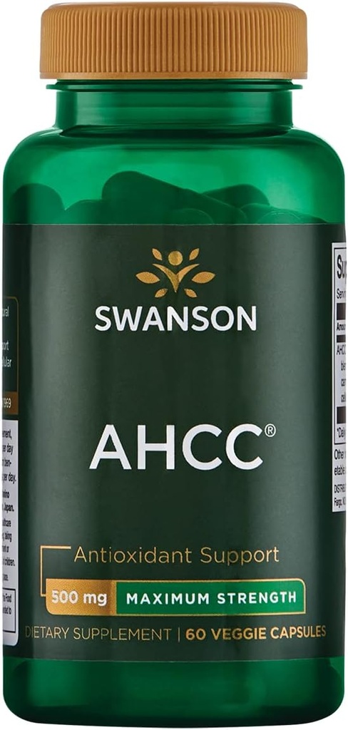 Swanson Maks styrke AHCC - Fremme avansert immunstøtte - naturlig kosttilskudd som hjelper NK-celler og lever støtte - (60 Veggie Kapsler, 500mg Hver)
