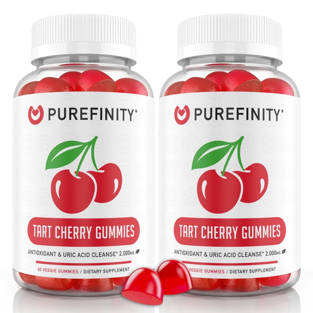 PUREFINITY Tart Cherry Gummies – Uric Acid Flush for felles relief & Recovery, Rå Juice Extract Antioksidant - Ikke-GMO, Glutenfri, Vegan, 60 greve (Pack of 2)