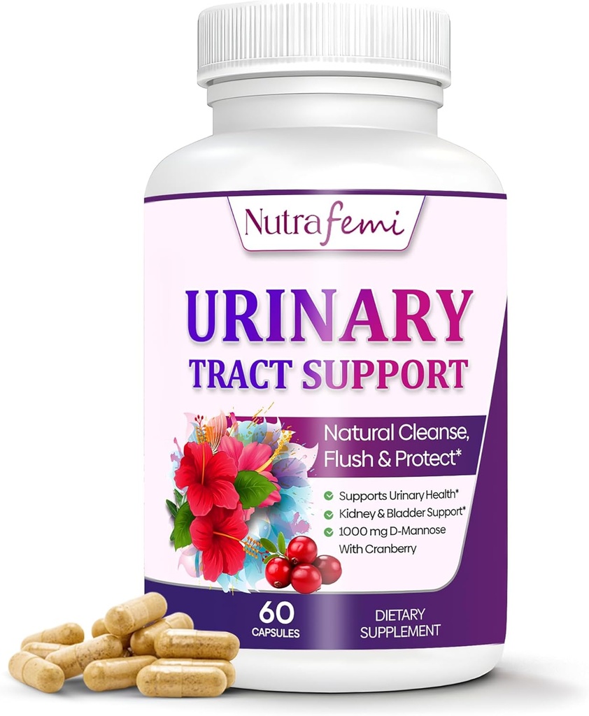 Naturlige urinveistraktive kosttilskudd for kvinner, UTI helsestøtte, Flushes urenheter og renser urinveissystemet, Bladder Support, D-Mannose med Cranberry, Dandelion & Hibiscus